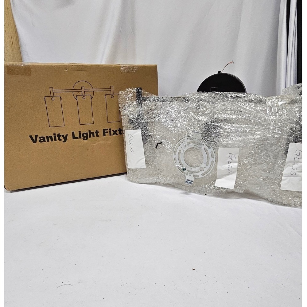Set of 2 Modern 3-Light Vanity Fixtures Matte Black Clear Glass Shades Bathroom